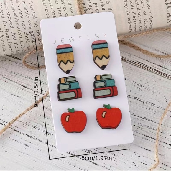 Teacher, Back to School Earrings - 3 pairs - Picture 5 of 5